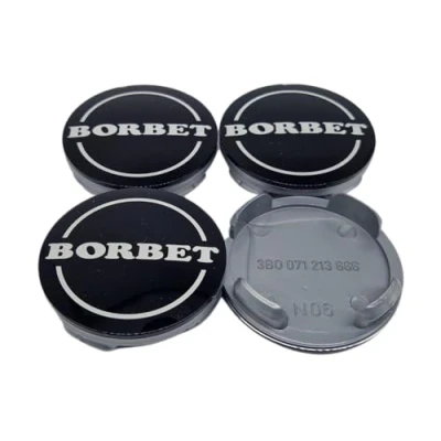 Abbildung von 4X Original Borbet Nabendeckel Felgendeckel Nabenkappe Schwarz Glanz Silber 60mm N06 für CWD CWG 3B0071213666