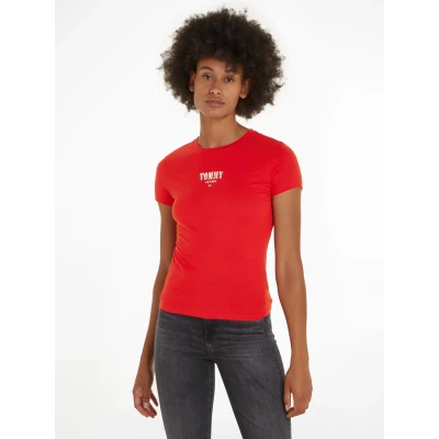 Abbildung von Tommy Jeans SLIM Essential LOGO TEE Tshirt print, Damen, Größe: 42, Deep crimson