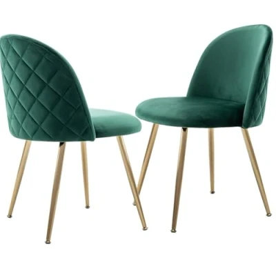 Abbildung von JINPALAY 2er Set Esszimmerstühle Grün Samt Küchenstuhl Polsterstuhl mit Rückenlehne Sessel Moderner Wohnzimmer Stuhl Goldene Beine (2, Grün)