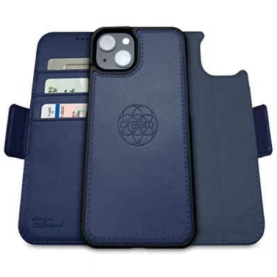 Abbildung von Dreem Fibonacci kompatibel mit iPhone 14 Brieftaschen Etui / 2 in 1 stoßfestes und abnehmbares Folio aus veganem Leder, MagSafe kompatibel, RFID Schutz [Königsblau]