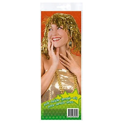 Abbildung von Boland 85902 Perücke Metallic, Gold, Foliensträhnen, für Damen, Accessoire, Kostümzubehör, Partyperücke, Pop, Schlagermove, Festival, Spacegirl, Glitzer, Mottoparty, Karneval, Silvester
