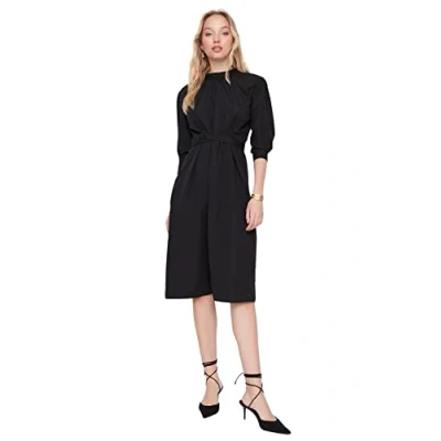 Abbildung von Trendyol Damen Woman Mini A linie Stehkragen Webstoff Kleid, Schwarz, 34 EU