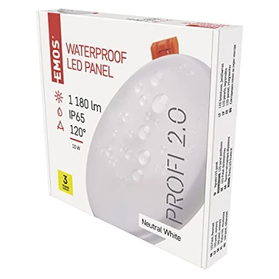 Abbildung von EMOS LED Panel Einbauleuchte 13W, extra flacher 1180 lm runder Einbaustrahler, Neutralweiß 4000K, IP65 wasserdicht für Feuchträume oder Außen, Farbe weiß, Durchmesser 15,5 cm, rahmenlos