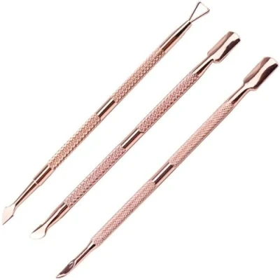 Abbildung von 3Pcs Rose Gold Nagelhautschieber Edelstahl Pusher Remover Home Beauty Salon Maniküre Nail Art Tools Kit Praktisches Design und Langlebig