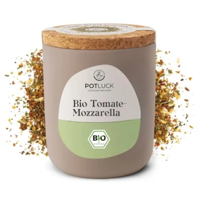Abbildung von POTLUCK Bio Tomate Mozzarella Gewürz Gewürzmischung im Keramiktopf 65g Vegan, glutenfrei und mit natürlichen Inhaltsstoffen