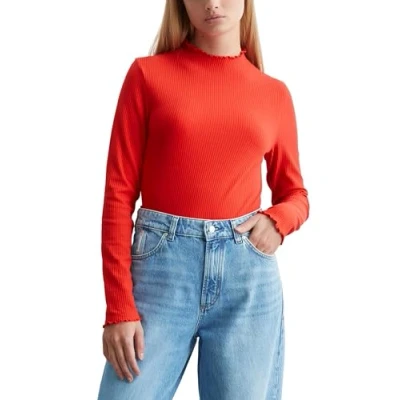 Abbildung von Marc O&#039;Polo Denim SLIM Stretch Langarmshirt, Damen, Größe: Large, Vermillion red