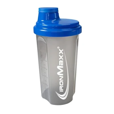Abbildung von IronMaxx Eiweiß Shaker Blau Grau 700ml Proteinshaker mit Drehverschluss, Sieb &amp; Mess Skala/auslaufsicher, spülmaschinengeeignet frei vom Weichmacher BPA DEHP