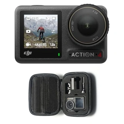 Abbildung von DJI Osmo Action 4 Standard Combo 4K/120fps wasserdichte Kamera mit einem 1/1,3 Zoll Sensor, atemberaubende Low Light Aufnahmen, 10 Bit und D Log M Farbleistung (Schutzhülle)