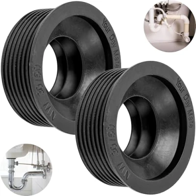 Abbildung von Siphon Gummimanschette, 2 Stück, aus Gummi, NW 30/50, für DN50 HT Abflussrohr Innen Ø 50 mm und 1 ¼&quot; Rohr außen 28 32 mm, Gumminippel mit 55 Anschlag, 25 lange Siphondichtung