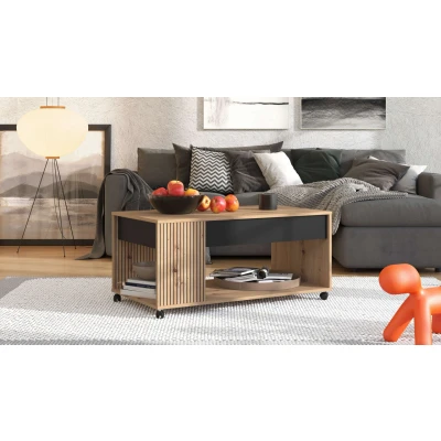 Abbildung von Home affaire Couchtisch &quot;Mayenne Kaffeetisch, 101 cm, rechteckig, modern design, mit rollen&quot;, Schublade, dekorativen schwarzen Streifen, in Artisan Eiche