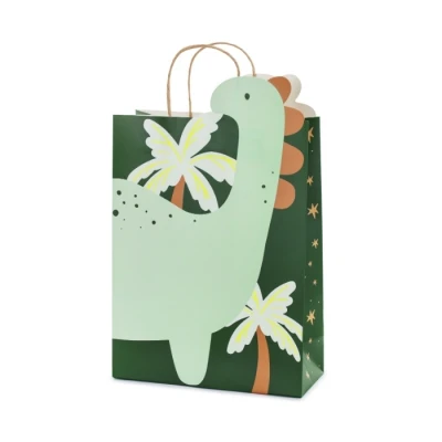 Abbildung von partydeco Aufbewahrungstasche, Geschenktüte Dinosaurier mit Henkel 24x37x10cm Grün