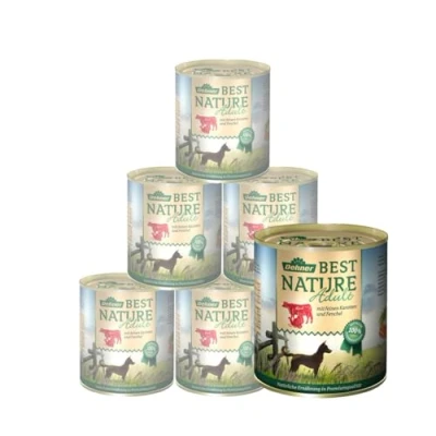 Abbildung von Dehner Best Nature Hundefutter, Nassfutter getreidefrei, für ausgewachsene Hunde, Rind / Pute Karotten, 6 x 800 g Dose (4.8 kg)