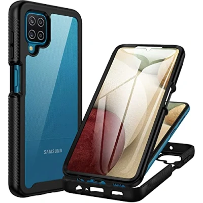 Abbildung von CENHUFO für Samsung Galaxy A12 Hülle, M12 Hülle 360 Grad Schutzhülle Stoßfest Cover mit Eingebautem Displayschutz Robust Bumper Outdoor Case Handyhülle A12/M12 Schwarz