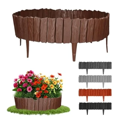 Abbildung von GARDENIX 2.3m Holzoptik Rasenkante Kunststoff 4 Module Beetumrandung Garten, Beeteinfassung Braun, Beetbegrenzung, Flexible Blumenbeet Umrandung, Beetzaun, Gartenpalisade Holz, Beetkanten