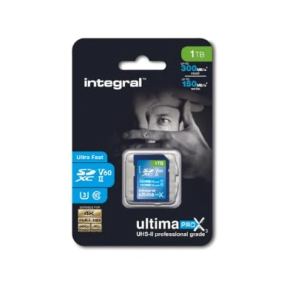 Abbildung von Integral 1TB UHS II SD Karte v60 Bis zu 300MB/s Lese und 150MB/s Schreibgeschwindigkeit SDXC Professional High Speed Speicherkarte