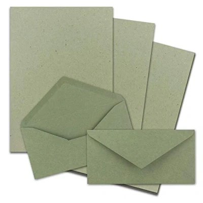 Abbildung von 50x Briefpapier Set DIN A4 mit Lang Briefumschlägen, Nassklebung Kraftpapier Grün Recycling Schreibpapier Kuverts FarbenFroh by GUSTAV NEUSER