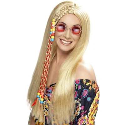 Abbildung von Smiffys Kostüm Perücke Hippie mit Braids, Flowerpower Frisur eingeflechteten Zöpfen