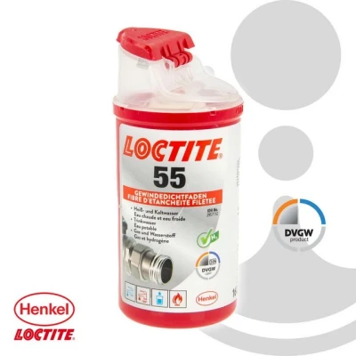Abbildung von LOCTITE 55, Gewindedichtfaden für schnelle Dichtung, Gewindedichtung Rohrgewinde und Anschlussstücke, Gewinde aus Metall Kunststoff, 1x160m
