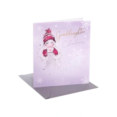 Abbildung von UK Greetings Weihnachtskarte für Enkelin Cosy Girl Design