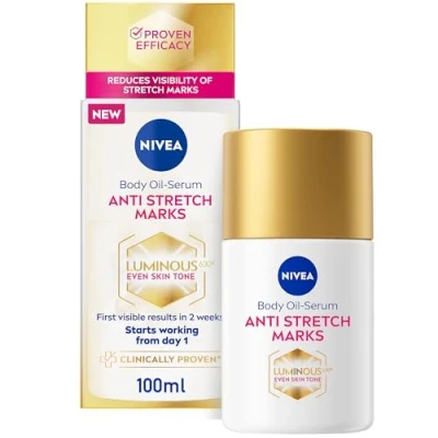 Abbildung von NIVEA Luminous 630 Body Oil Serum Anti Dehnungsstreifen (100ml) Hautpflege mit reduziert sichtbar in 2 Wochen, beginnt ab dem ersten Tag zu wirken
