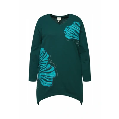 Abbildung von Ulla Popken LEAF Motif Langarmshirt, Damen, Größe: 42/44, Fir green
