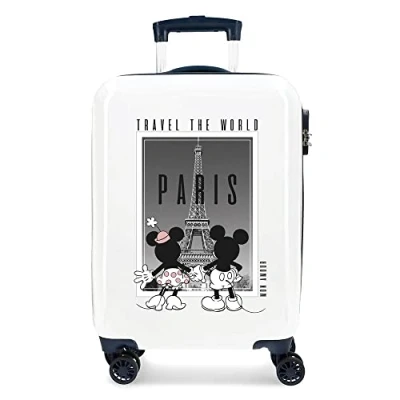 Abbildung von Disney Mickey und Minnie Travel the World Paris Kabinenkoffer Weiß 38x55x20 cm Starres ABS Seitliches Zahlenschloss 34L 2 kg 4 Doppelrollen Handgepäck