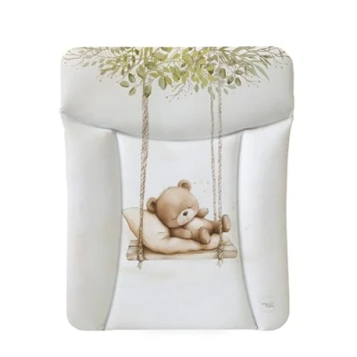 Abbildung von Ceba Baby® weiche Wickelauflage 75x72 cm Baby Wickelunterlage Wickeltischauflage für Junge und Mädchen Wasserdicht, abwaschbar OEKO TEX® Standard 100 Made in EU Teddybär auf der Schaukel