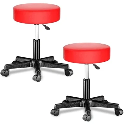 Abbildung von Casaria® Rollhocker Höhenverstellbar 2er Set 10cm Polsterung 46 60cm Höhe 360 Drehbar Ø35cm Rund Rollen Bürohocker Drehhocker Arbeitshocker Stuhl Rot