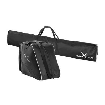 Abbildung von Black Crevice Skitasche Set I Kombi aus Skisack &amp; Skischuhtasche Skibag: 190x13x30cm Skischuhe Tasche: 45x39x25cm (Schwarz/Silber)