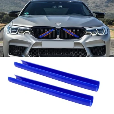 Abbildung von TTCR II 2PCS Frontgrill Einsatz,Streifen Kühlergrill Einsätze Zierleiste, Kompatibel mit BMW 1er 2er 3er 4er 5er 6er 7er, F20 F21 F22 F23 F30 F31 F32 F33 F36 G30 G32 G11 G12 G14 Grill (Blau)