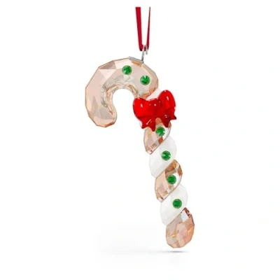 Abbildung von Swarovski Holiday Cheers Lebkuchen Zuckerstange, Weihnachtliches Ornament mit Goldfarbenen, Weißen, Roten und Grünen Kristallen Rotem Band