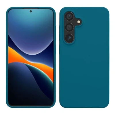 Abbildung von kwmobile Hülle kompatibel mit Samsung Galaxy S24 Silikon Handy Case Handyhülle für weiche Oberfläche kabelloses Laden Petrol matt