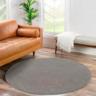 Abbildung von Jimri Flauschiger Teppich Läufer Hochwertige Kurzflor für Zuhause, Büro, Küche, Eingang, Flur, Wohnzimmer Maschinenwaschbar Rutschfester Waschbar 80 cm Rund Taupe