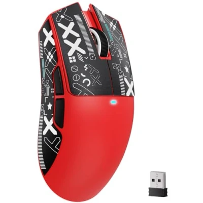 Abbildung von ATTACK SHARK X11SE Kabellose Gaming Maus, 63g Superleicht, mit PixArt PAW3311 Sensor, 22000DPI, Tri Mode BT/2,4 GHz/Kabelgebunden, 1000Hz, 300mAh, Dual Treiber, für PC/Xbox/Mac, Rot Klebeband