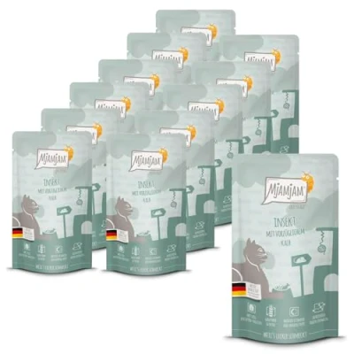 Abbildung von MjAMjAM Premium Nassfutter für Katzen Quetschie Insekt mit vorzüglichem Kalb, 12er Pack (12 x 125 g), getreidefrei Insektenprotein