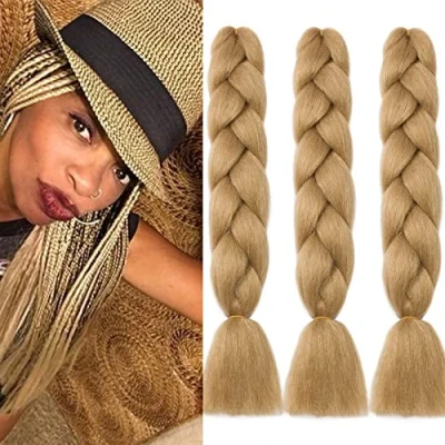 Abbildung von 24&quot; Braids Extensions Jumbo Kunsthaar 3 Bündel Kanekalon Synthetik Crochet Hair Flechthaar Afro Box Braiding (Dunkelblond)