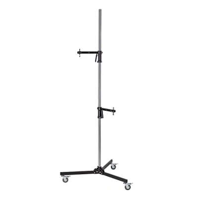 Abbildung von Walimex pro Rollstativ 223cm Robustes Studiostativ mit 2 schnell verschiebbaren Klemmhaltern und stabilen Rollen, belastbar bis 12kg Ideal für die vielfältige Befestigung von Studio Equipment