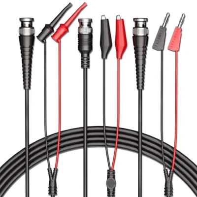 Abbildung von Cleqee BNC Messleitungen Set Oszilloskop Kit zu Alligator Krokodilklemmen Testhaken Klemmen Dual Stackable Bananenstecker Kabel Drähte