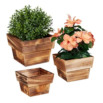 Abbildung von relaxdays Blumentopf Holz 3er Set