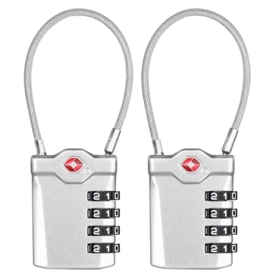 Abbildung von ZHEGE TSA Schlösser, Gepäckschloss, 4 Stellig Zahlenschloss Koffer, Kabelschloss, Kofferschloss, Reiseschloss, Kleines Vorhängeschloss Zahlen für Gepäck, Rucksack und Spind (2 Stücke, Silber)