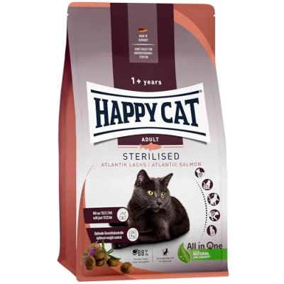 Abbildung von Happy Cat 70580 Sterilised Adult Atlantik Lachs Trockenfutter für sterilisierte Katzen und Kater 4 kg Inhalt