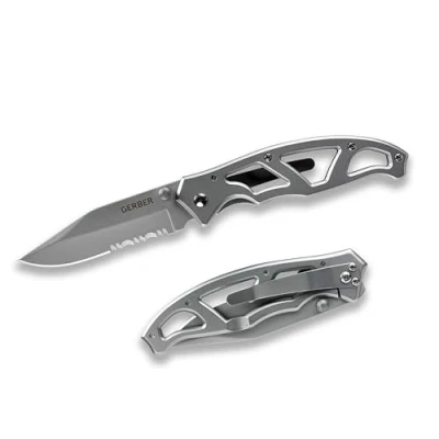 Abbildung von Gerber Taschenklappmesser mit Teilwellenschliff und Taschenclip, Klingenlänge: 7,6 cm, Paraframe I Folding Clip Knife, Edelstahl, 22 48443