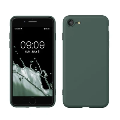 Abbildung von kwmobile Hülle kompatibel mit Apple iPhone SE (2022) / (2020) 8 7 gummierte TPU Silikon Handyhülle Schutzhülle für kabelloses Laden Case in Blaugrün