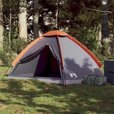 Abbildung von vidaXL Kuppel Campingzelt 2 Personen, Kuppelzelt mit Reißverschluss, Wurfzelt Tragetasche, Trekkingzelt Zelt, Grau Orange 185T Polyester