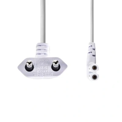 Abbildung von Nedis Stromkabel Euro Männlich IEC 320 C7 abgewinkelt Links Vernickelt 2.00 m Flach PVC Weiss Label