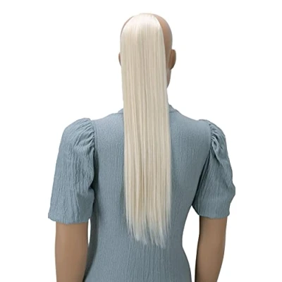 Abbildung von CAISHA 60cm Zopf mit 2 Bändern Pferdeschwanz Langhaar Extensions Haarverlängerung Haarteil Glatt Weißblond HC4