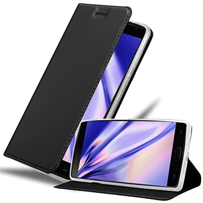 Abbildung von Cadorabo Hülle kompatibel mit OnePlus 2 aus Premium Kunst Leder Flip Klappbare Stoßfeste Magnetische [Standfunktion] [Kartenfächern] Cover für Tasche in Schwarz