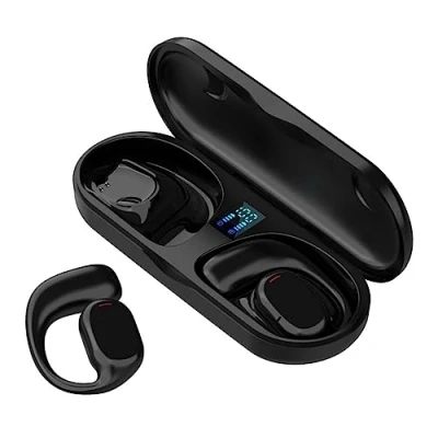 Abbildung von FAOONNMY Hängende Ohr Drahtlose Knochenleitung Kopfhörer Bluetooth 5.1, Offene IPX5 wasserdichte Geräuschunterdrückung Nicht im Kopfhörer, Geeignet für Sport, Laufen, Radfahren, Fitness Black