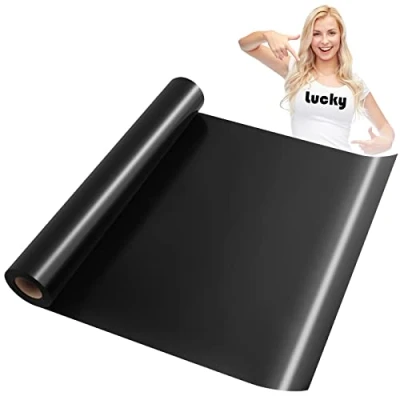 Abbildung von KEWUZY Plotterfolie Textil Schwarz, 30.5cm x 5m Heat Transfer Vinyl Flexfolie Rollen, Transferfolie Plotter für Eisen Heiße Presse, T Shirts &amp; Mehr Stoffen, DIY Muster