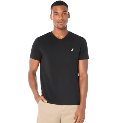 Abbildung von Nautica Herren Short Sleeve Solid Slim Fit V Neck T Shirt, True Black, Groß